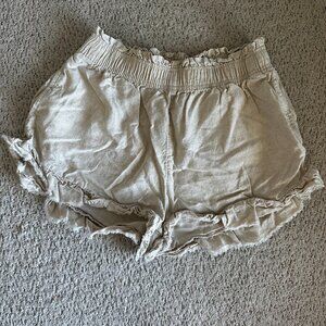 American Eagle Stretch Raw Hem Linen Ruffle Short Size Small
